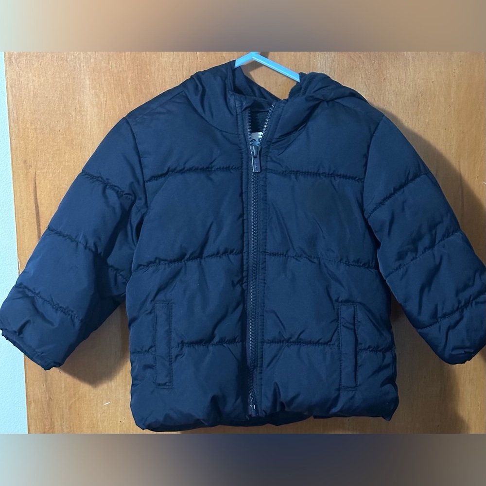 Solid Frost-Free Hooded Puffer Jacket-Size 18-24 Months in Navy